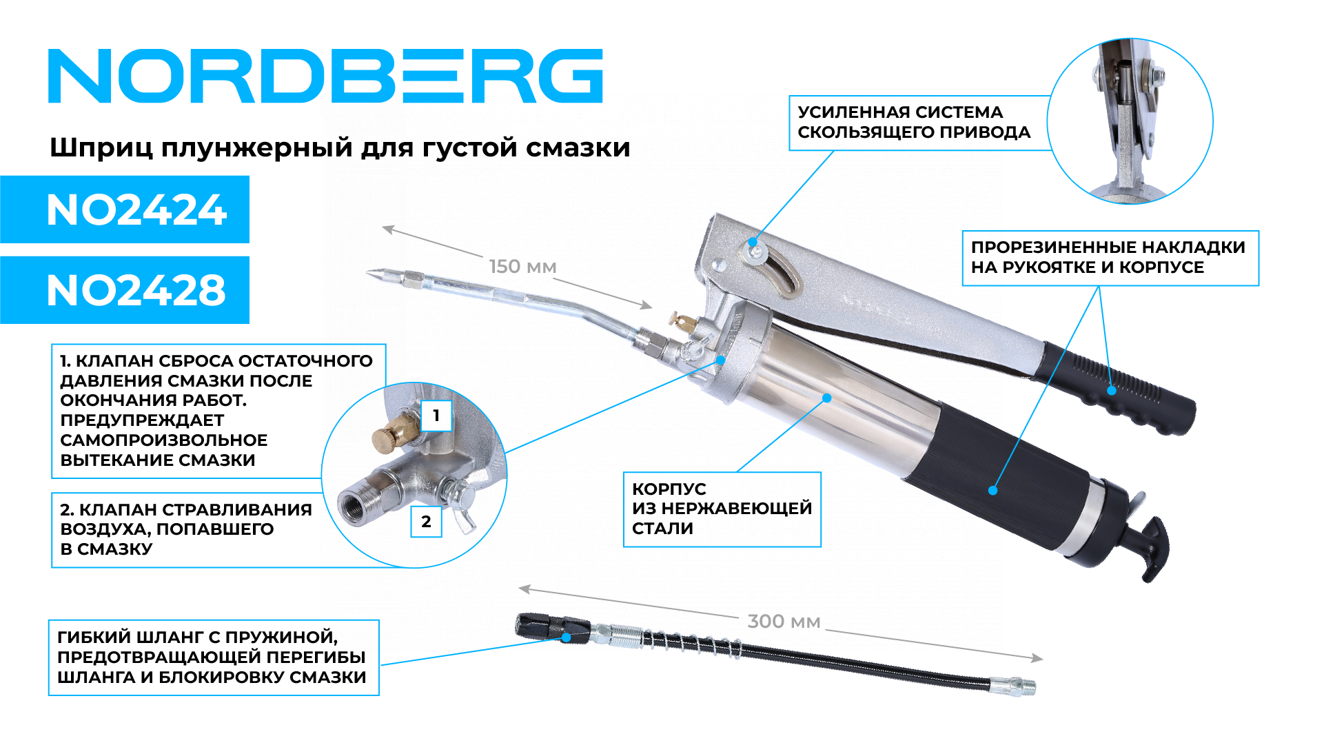 Шприц плунжерный для густой смазки, 400 мл NORDBERG NO2424