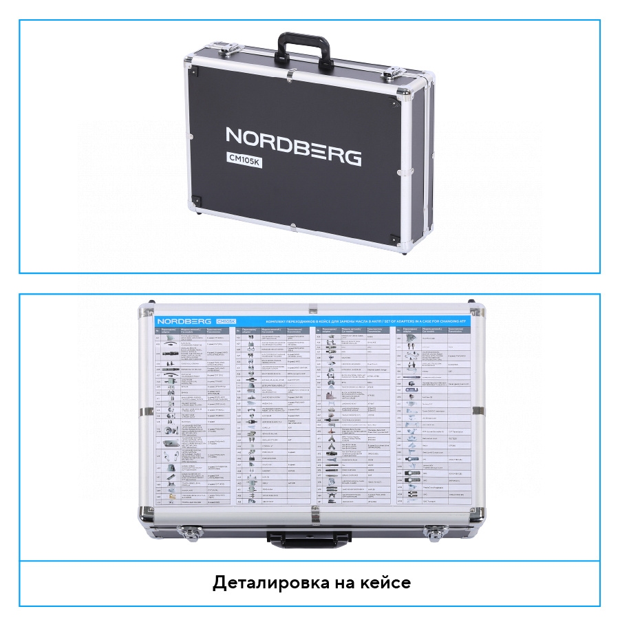 Комплект переходников в кейсе для замены масла в АКПП NORDBERG CM105K