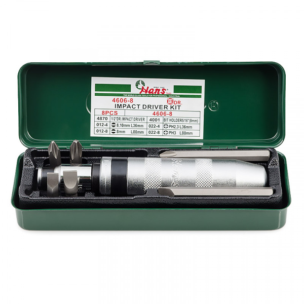 Ударная отвертка с битами 1/2' Hans, 4606-8
