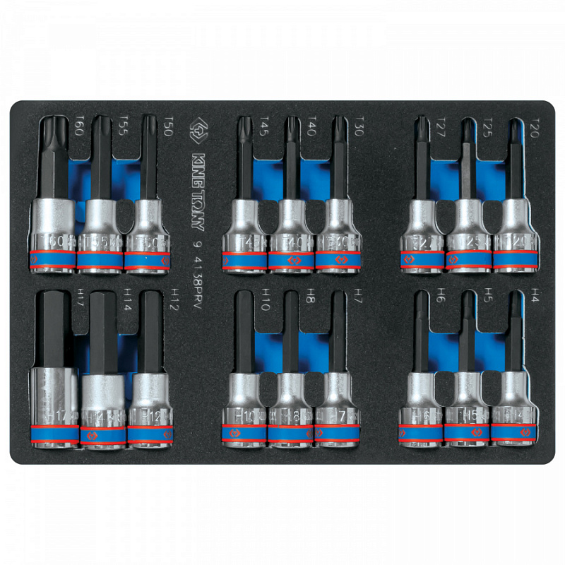 Набор торцевых насадок 1/2"", TORX, HEX, L = 80 мм, ложемент, 18 предметов