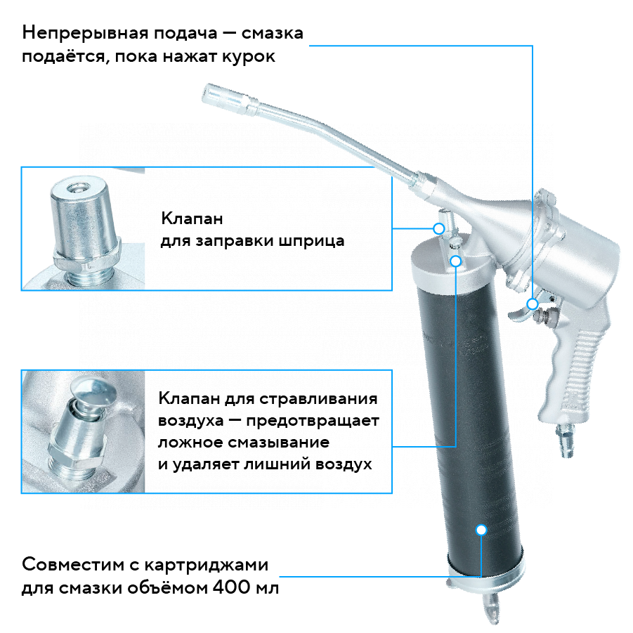 Шприц плунжерный пневматический для густой смазки, 400 мл NORDBERG NO3400